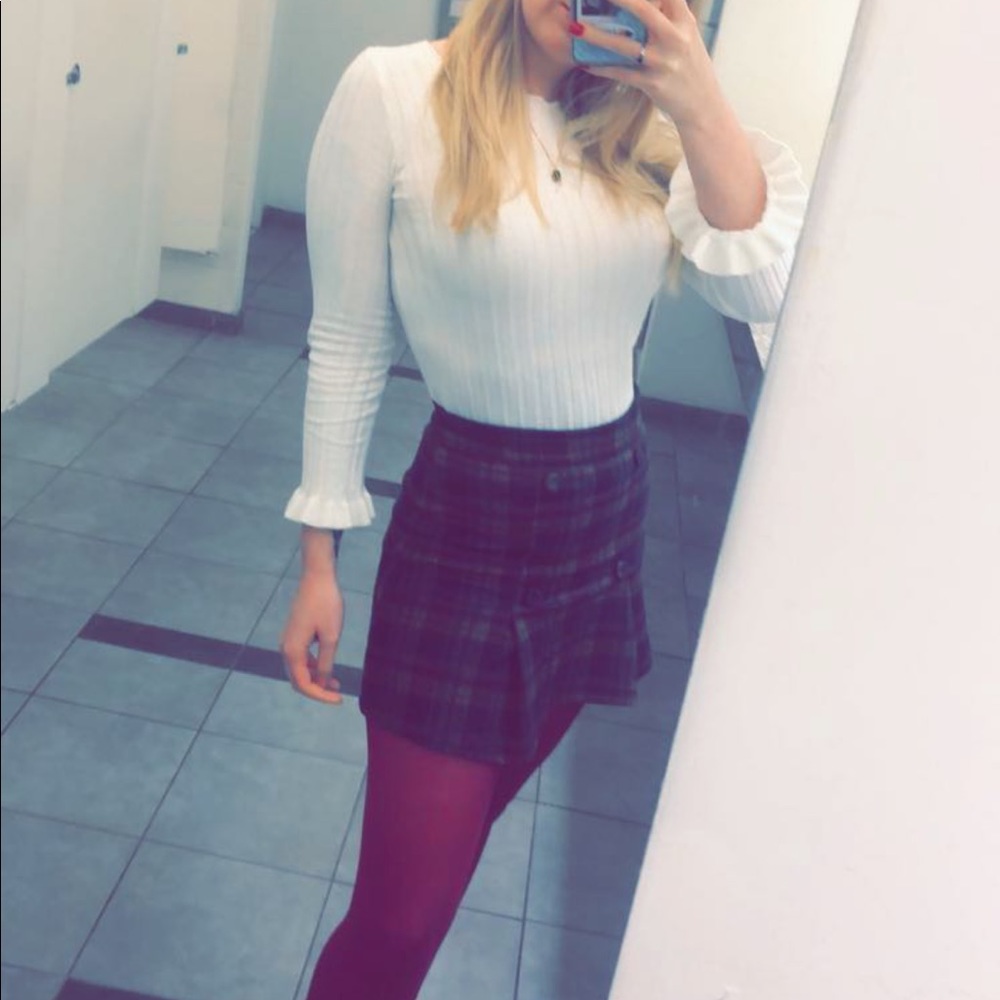 Brown and green plaid skirt
